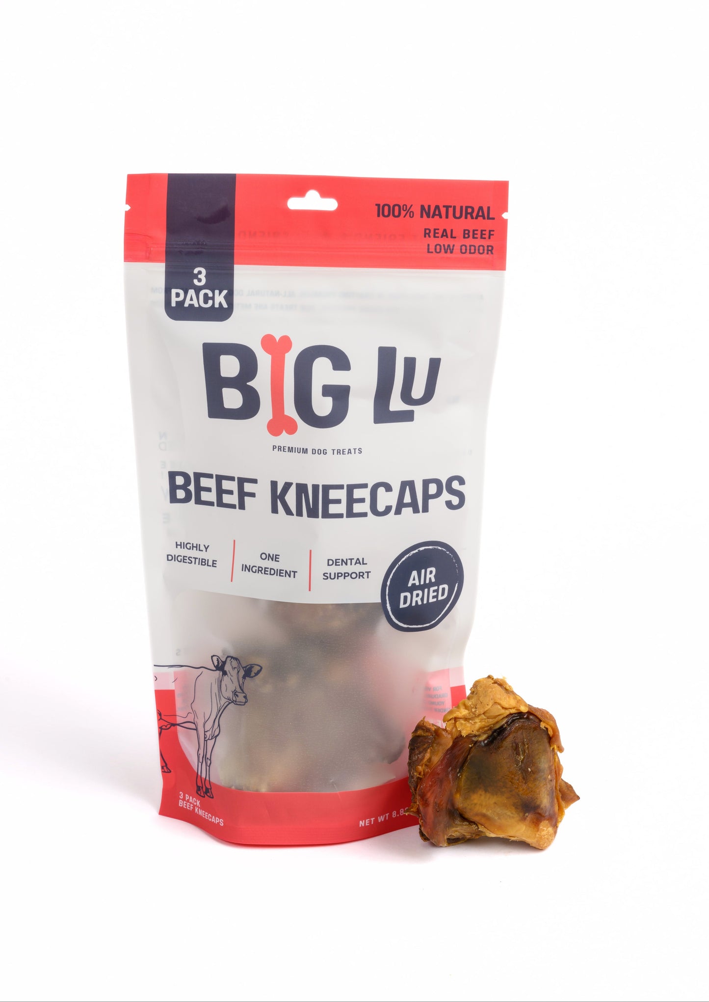 BIG LU Beef Kneecaps packaging with a beef knuckle on a white background