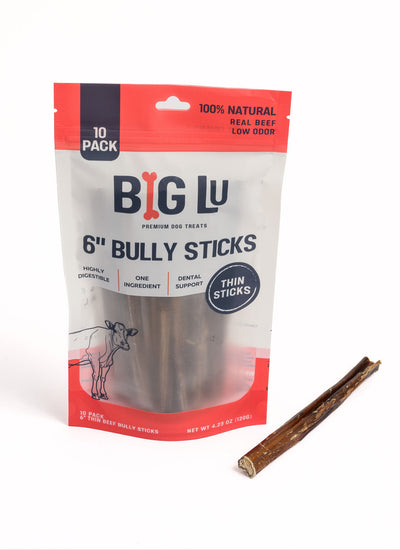 6" Thin Bully Stick Dog Chews